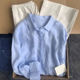 Fongt Linen Shirt Women's Summer Thin Old Money Liner Shirt Long Sleeve Sunscreen Cotton Top
