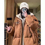 High Street Oversize Cotton Clothes Female Winter New Students Fake Two Thick Cotton-Padded Clothes Leisure Retro Cotton-Padded Jacket-Outfit