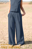 Women Summer Casual Loose Streetwear Outfits Sleeveless O Neck Tops Long Pants Set Female Solid Matching Two Piece Set 2023
