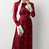 Fongt French Collar Long Sleeve New Women's Temperament Elegant Long Dress