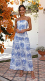 Fongt Years New Sexy Chest Small Fresh Print Lace-Up Long Dress 88107-Outfit