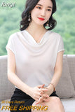 Woman Blouses 2023 Satin Women Tops Summer Short Sleeve Blouse Pile Collar Women's Elegant Blouses Female Clothing