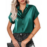 Solid Color Satin Sleeve Button Shoulder