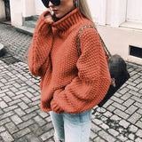 Fongt Women's WISH Turtleneck Long Sleeve Jumper Loose Casual Knit Sweater