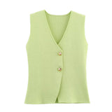 Fongt New Gold Button Knitted Vest Small Folding Splicing Skirt Set