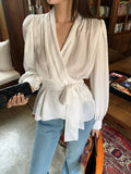 Fongt Xixi 13 Line 2025 Spring New Strap Solid Loose Shirt Long-Sleeved Top Woman 89181