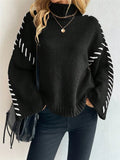 Fongt Casual Loose Knitted Sweater 2025 New High-Necked Color Design For Women