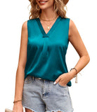 New Women's V-Collar Casual Satin Sleeveless Vest Shirt In Summer-Outfit