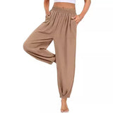 Fongt Women's Trousers Spliced Thin Multi-Pocket Broad-Legged Ladies Trousers