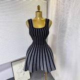 Fongt New Temperament Elegant Vertical Stripes To Close The Waist Thin Sling Dress Light Style Knitting Skirt Woman