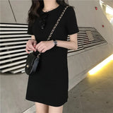 Fongt Summer New Korean Version Slim Solid Color Short-Sleeved T-Shirt Women Long Dress Women's