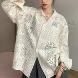 Fongt Hollow Out Shirt Coat Female Spring And Summer Korean Design Sense Small Sunscreen Shirt Loose Casual Long Sleeve Jacket-Outfit