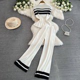 Fongt Suit Women's Korean Version Of Sleeveless Knitted Top Two Sets Of Leisure High-Rise Slim Straight Broad Leg Pants