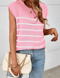 Fongt Women's Knit Sweater Vest Sleeveless Jumper Striped Seam Bone Stitching Casual Women's