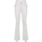 Dark Y2k E-girl Low Waist Flare Trousers Gothic Vintage Skinny Button Front Patchwork Pockets Pants Women 90s