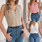 Shooting 2025 Spring And Summer Button V-Neck Emptiness Sleeveless Top Holiday Knitwear Women's
