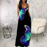 Fongt New Ladies Digital Print Butterfly Sexy V-Neck Dress Suspension Dress Women's Dress