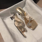 Fongt Cool Slippers Women Summer Net Red Explosion Outside Wearing Net Red Pigeon Egg Water Diamond With Skirt High Heels