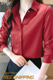 Spring Women's Shirts Satin Blouse for Women Long Sleeve Shirt Silk White Shirt OL Woman Solid Blouses Pullover Ladies