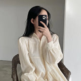 Fongt Chic Autumn Simple Temperament Folding Loose Shirt Dress Bubble Sleeve Short Doll