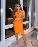 Shoulder Mesh Hollow Out Design Sexy Orange