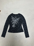 Fongt Retro Personality Hole-Breaking T-Shirt Girl 2025 Autumn Ins Print Collar Long-Sleeved Top