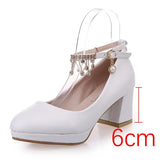 Crystal Ankle Strap Pumps Women Chunky Platform Super High Heels Shoes Woman Autumn 2023 Thick Heeled Party Wedding Shoes-Outfit