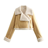 2024 New Double-Sided Loose Short Suit Collar Zipper Fur Integrated Jacket-Outfit