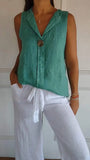 Fongt Women's Fake Cardigan V-Neck Cotton Sleeveless Casual Shirt Cotton And Shemp Breathable