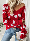 Fongt Wear Knitted Top Girl Loose Hollow V Collar Love Sweater
