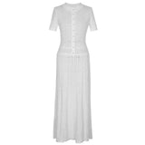 Fongt Retro Style Short-Sleeved Collar Knitted Hollow Pattern Dress Dress Dress Dress Dress Dress Dress
