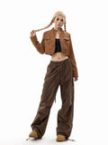 Fongt Cargo Pants Female 2024 New Spring Functional Casual Pants Multi-Pocket Versatile Straight Wide Leg Pants-Outfit