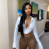 2023 New Women's Sexy Long Sleeve White Shirt Short Top Female Shirt-Outfit