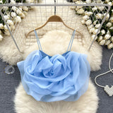 Fongt Holiday Wind Eogen Yarn Three-Dimensional Flower Sling Vest Women's Summer New Ocean Chic Short Top