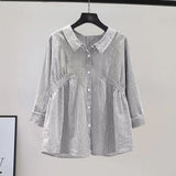 Fongt Shirt 2025 Spring And Autumn Small Fresh Light Blue Vertical Striped Shirt Female Design Feeling Waist Long Sleeve Loose Top