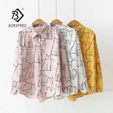 New Arrival Cartoon Cat Print Button Up Blouse Long Sleeve Turn Down Collar Shirt Sweet Girls Loose Plus Size Top