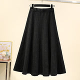 Winter Women thick sweater skirt Elastic High Waist Pleated Midi knitted Skirt female solid elegant