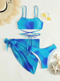 Fongt Tie-Dyed Bikini Swimsuit Female Three-Piece Mesh Skirt Split Bikini