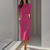 Fongt Elegant Workplace Party Button Dress New Burst