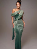 2024 New Sexy Bump Color Splicing Sleeveless Waist Display Thin Oblique Shoulder Dress Design Long