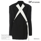 Fongt New Oversize Black And White Splicing Color Loose-Fitting Version Of The Thick-Line Design Suit Jacket 1572