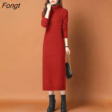 Bottoming Sweater Skirt Over The Knee 2023 Autumn and Winter New Thickened Turtleneck Knitted Dress Women