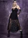 Dark Lace Transprent High Split A-line Dresses Gothic Spaghetti Strap Women Midi Dress Grunge Aesthetic Summer