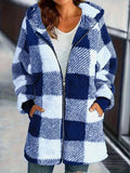 Fongt Women's Coat New Wish Long-Sleeved Lattice Hooded Zip-On With Pocket Loose Coat