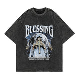 Fongt Summer New Spear Cranium Series Print T-Shirt Black Cotton Men And Women Universal Size