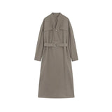 Fongt Temperament Commuting Long Sleeves Wearing Skirts In The Fall Of 2025 New V-Neck Waist Thin Shirt Dress Lady
