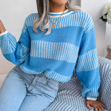 Red Wind Real Autumn And Winter Casual Slebbing Striped Long-Sleeved Knitted Sweater Women's