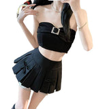 Fongt Suit 100-Fold Skirt Women Autumn And Winter 2025 New Lace Splicing Half Skirt A Word Hot Girl Short Skirt French