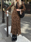 Vintage Print Trumpet Sleeve Maxi Dress-Outfit
