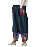 Printed Patchwork Cotton Linen Wide-leg Loose
